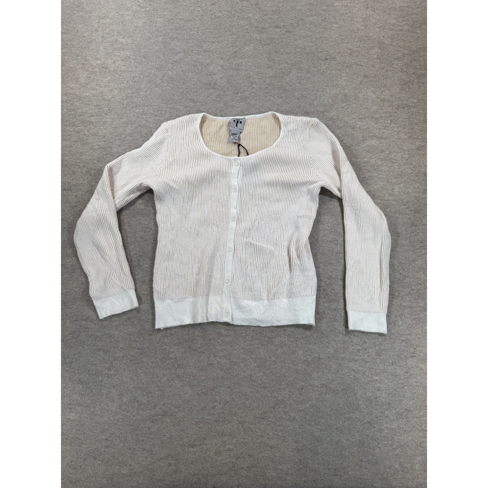 Rain + Rose Cardigan Sweater Womens Medium Beige White Ribbed SW3969 NEW